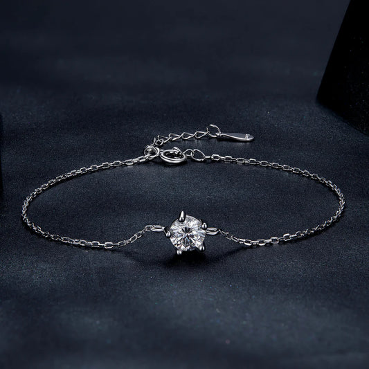 Classic Round Solitaire Moissanite Sterling Silver Bracelet
