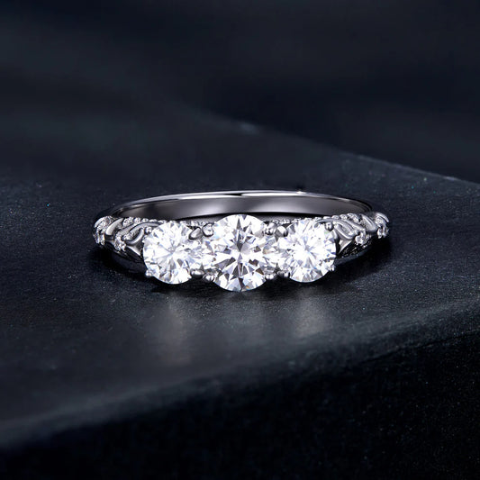 Elegant Ballet Moissanite Sterling Silver Three-Stone Ring